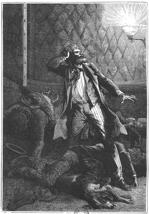 Jules Verne 'Autour de la Lune' — Man Overwhelmed by Giant Rats, c.1870