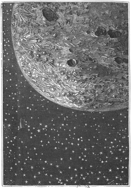 Jules Verne's Lunar Flyby — Projectile Spacecraft Near the Moon, 1870s