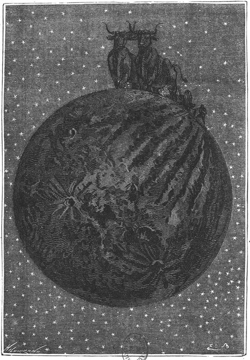 Bulls Atop the Moon — Victorian Astronomical Fantasy Engraving, c.1880s