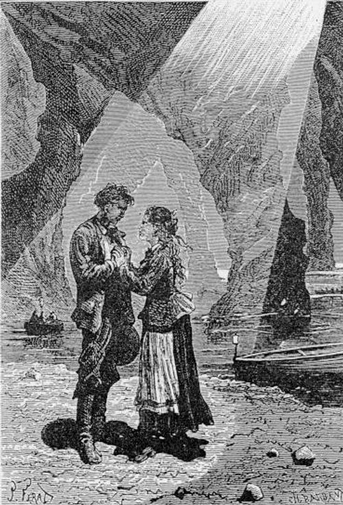 Jules Verne Journey to Center of Earth Cave Scene, Riou Engraving 1860s