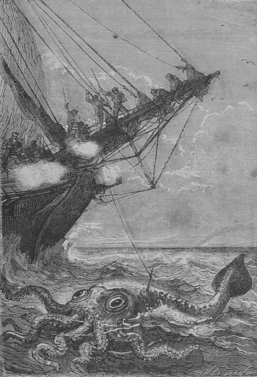 Giant Squid Attacks Sailing Ship — Édouard Riou, Verne's 20,000 Leagues