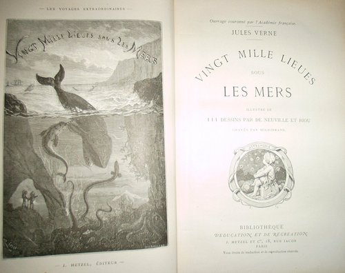 De Neuville & Riou: Giant Squid Attacks Nautilus, 20,000 Leagues Hetzel Edition