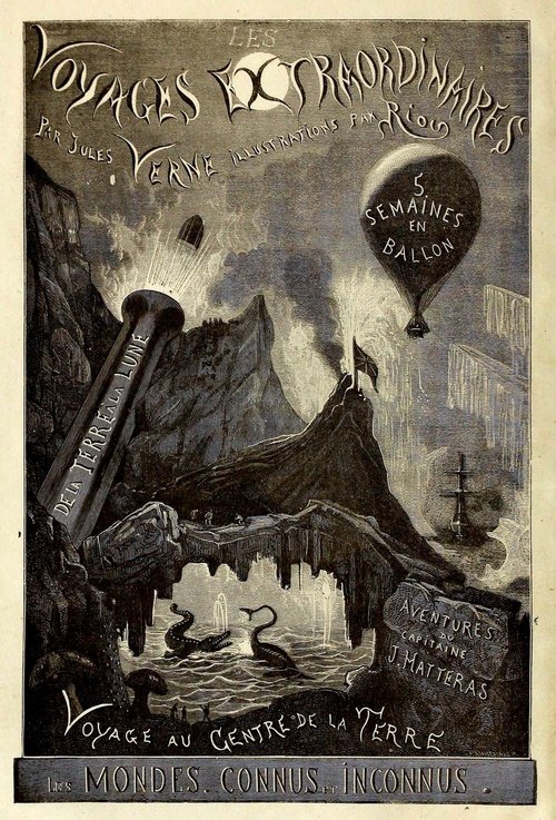 Édouard Riou's Voyages Extraordinaires Omnibus Cover, Jules Verne 1860s