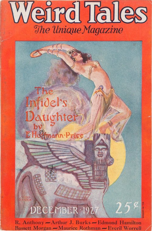 Hugh Rankin's Dancing Figure Atop Winged Sphinx – Weird Tales Dec 1927