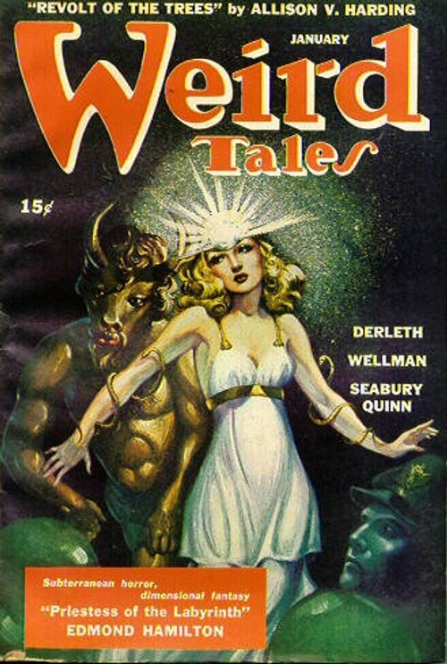 Weird Tales January — Priestess of the Labyrinth Minotaur Cover, 1940s