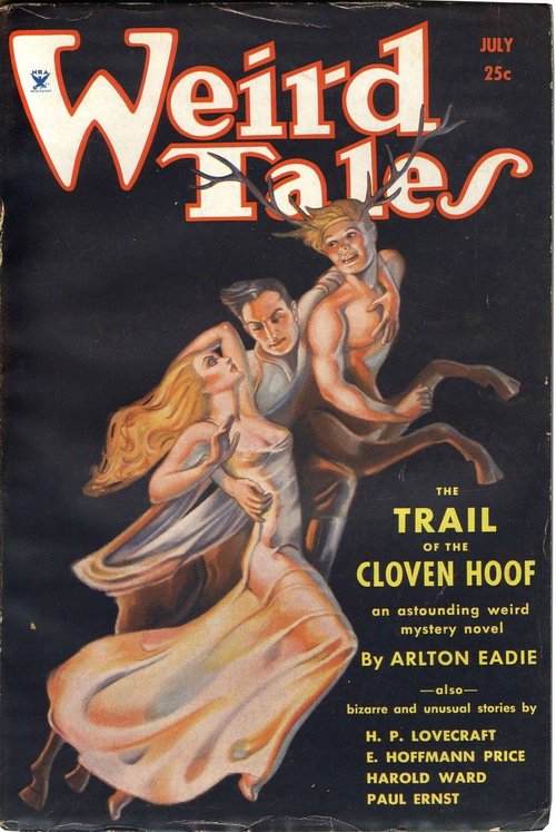 Weird Tales July 1934 – Trail of the Cloven Hoof Satyr Attack Cover