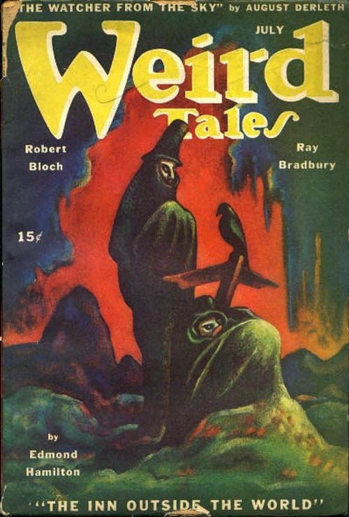 Weird Tales July 1945 — Hooded Specter with Raven, Hamilton Cover