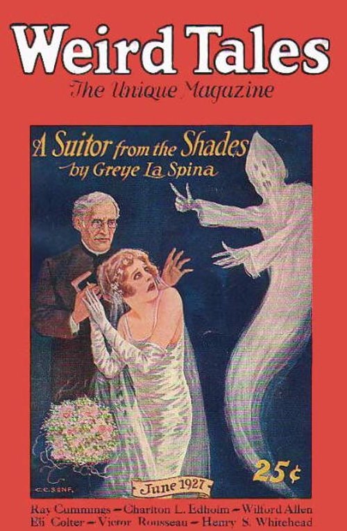 Weird Tales June 1927 — 'A Suitor from the Shades' Ghost Cover Art