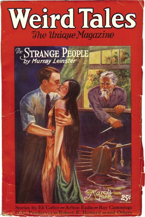 Weird Tales March 1928 — 'The Strange People' by Murray Leinster Cover