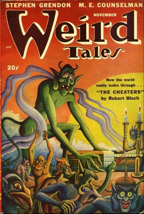 Weird Tales November Cover: Green Demon Presides Over Hellish Feast