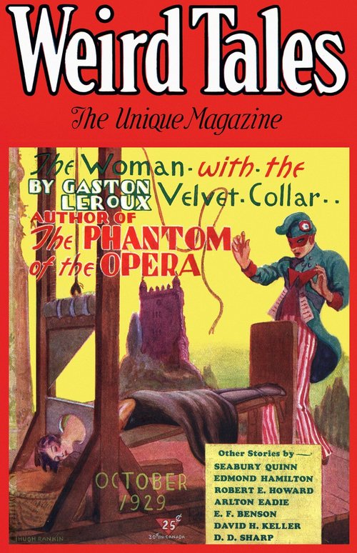 Guillotine Horror: Weird Tales Oct 1929 Gaston Leroux Cover by Hugh Rankin