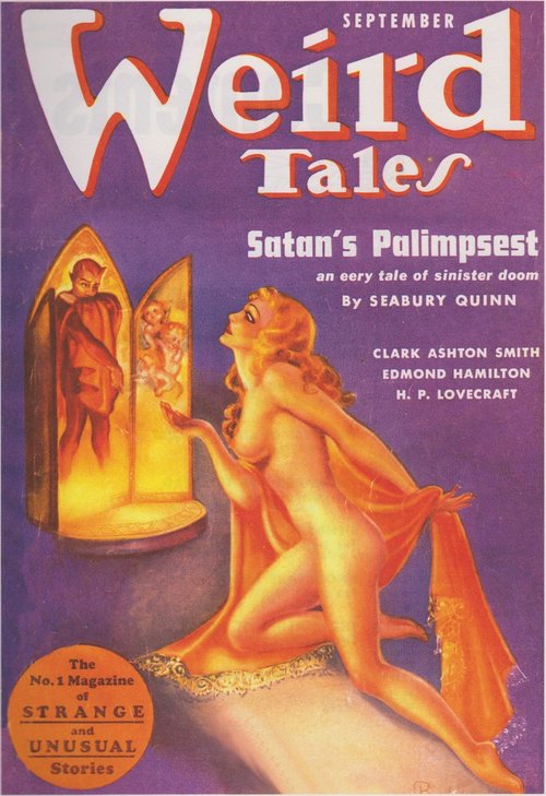 Weird Tales Sept. Cover: Satan's Palimpsest, Seabury Quinn 1930s