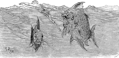 Gustave Doré – Giant Sea Creatures, Baron Munchausen (1862)