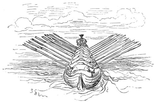 Gustave Doré's Baron Munchausen Riding a Giant Sea Creature