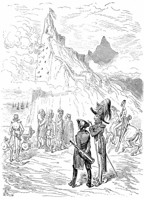 Gustave Doré's Baron Münchhausen Before the Mountain Fortress, 1862