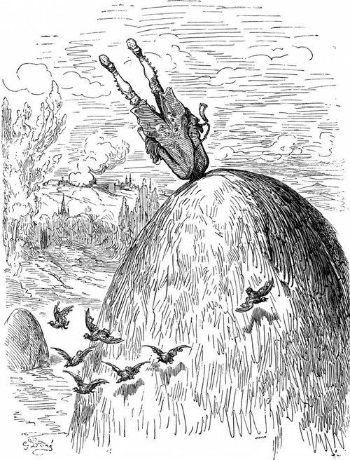 Gustave Doré's Baron Munchausen Atop a Giant Haystack, 1862