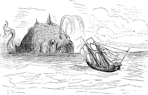Gustave Doré's Munchausen Confronts the Giant Fish, 1862