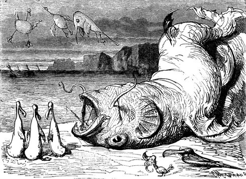 Gustave Doré's Sea Monster Beach Scene, Baron Munchausen 1860s