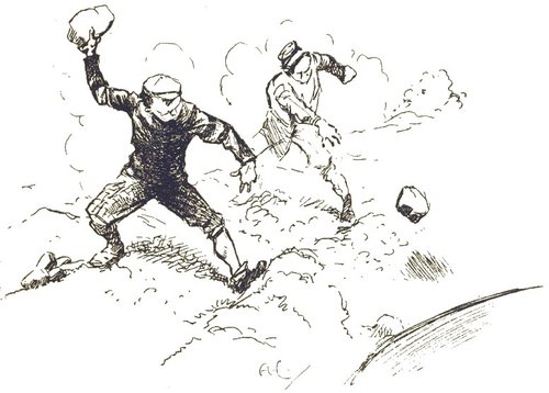 Humans Hurl Rocks at Martians — H.G. Wells' War of the Worlds, 1906 French Edition