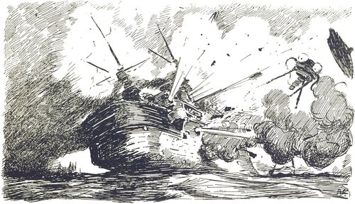 Martian Heat-Ray Destroys Warship — H.G. Wells War of the Worlds 1906