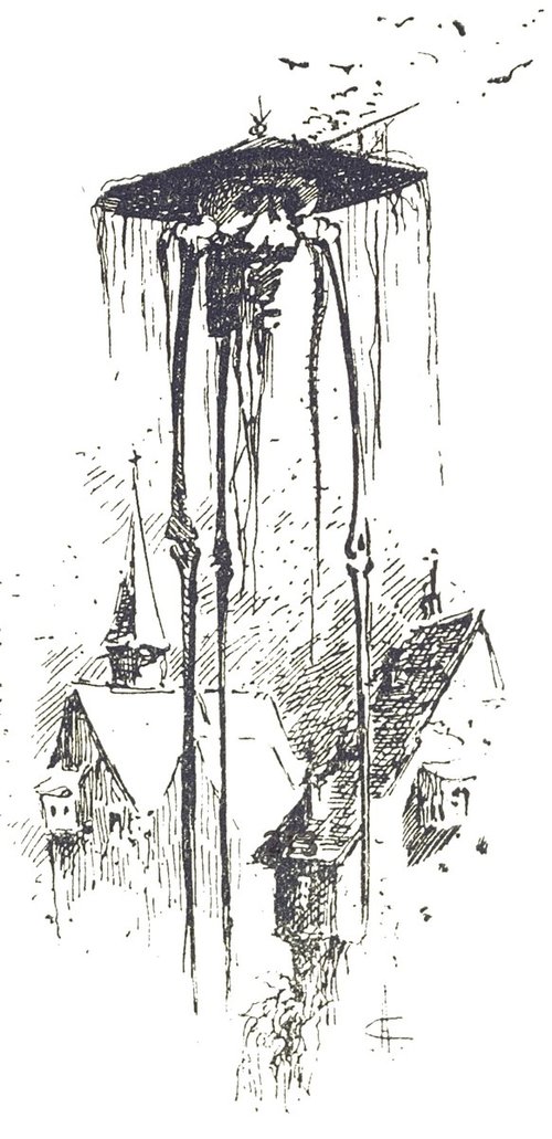 Martian Tripod Over Village Streets — H.G. Wells War of the Worlds 1906