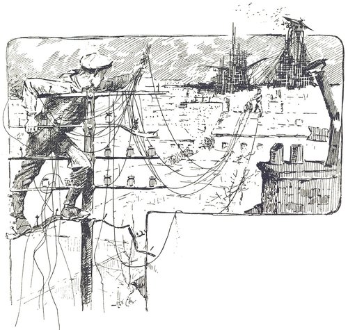 H.G. Wells 'War of the Worlds' 1906 French Edition — Telegraph Lines Under Martian Siege