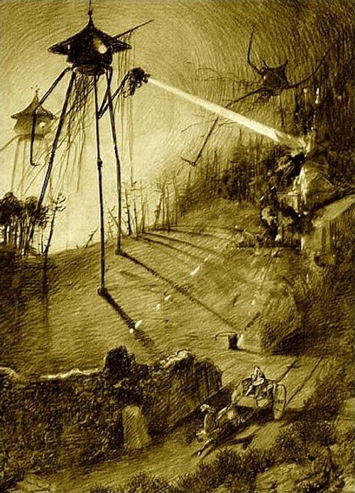 Henrique Alvim Corrêa's Martian Tripods Fire Heat-Ray, War of the Worlds 1906