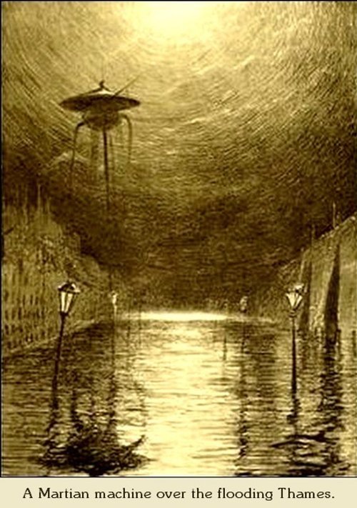 Henrique Alvim Corrêa's Martian Tripod Over Flooded Thames, War of the Worlds 1906