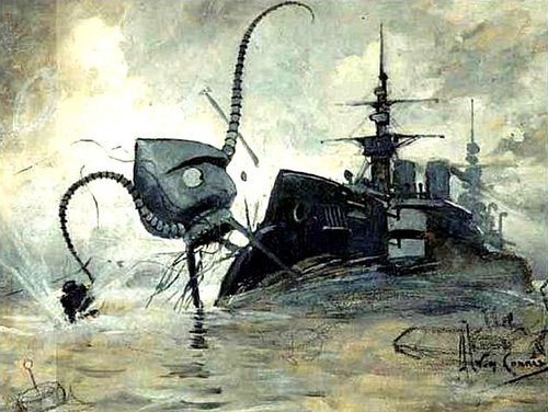 Henrique Alvim Corrêa's Martian War Machine Attacks Warship – War of the Worlds 1906
