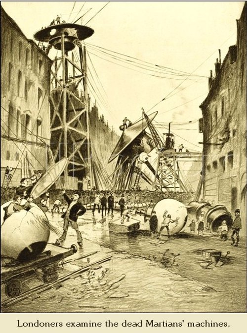 Londoners Examine Defeated Martian War Machines – Corrêa, 1906