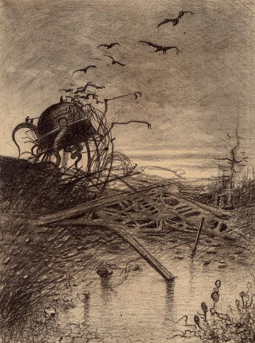 Henrique Alvim Corrêa – Martian Tripod Over Ruined Landscape, War of the Worlds 1906