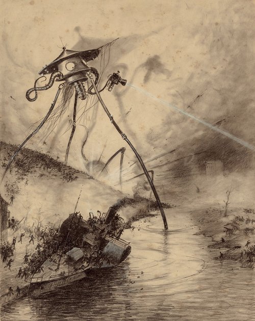 Henrique Alvim Corrêa's Martian Tripod Firing Heat Ray, War of the Worlds 1906