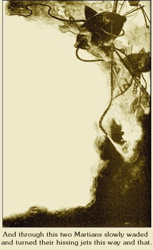 Warwick Goble's Martian Tripods Wade Through Smoke, War of the Worlds