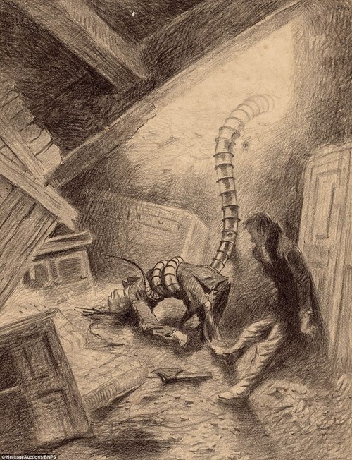 Martian Tentacle Seizes Man — Henrique Alvim Corrêa, War of the Worlds 1906