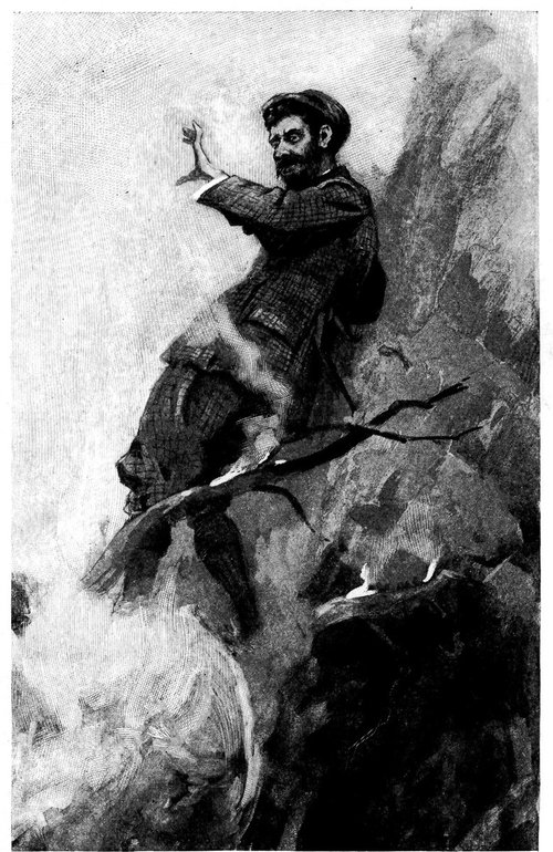 War of the Worlds Illustration: Man Clinging to Rocky Cliff, c.1898