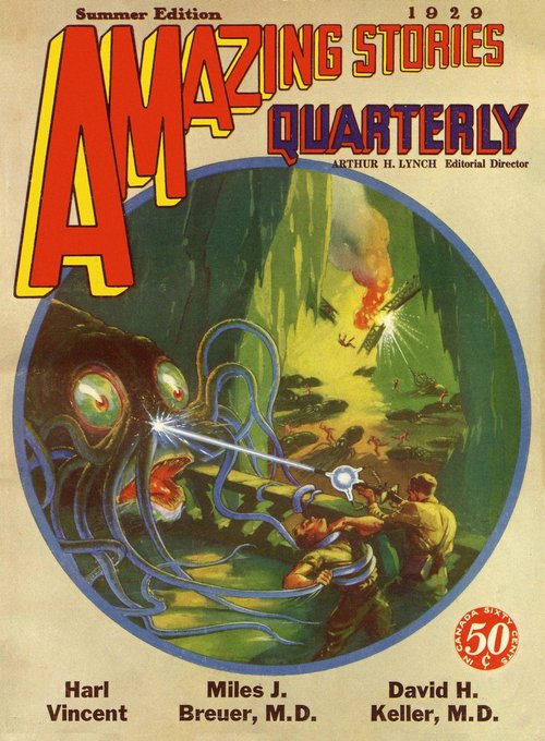Tentacled Cave Monster Attacks Soldiers – Amazing Stories Quarterly Summer 1929