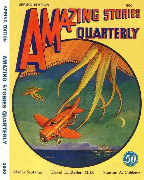 Giant Sky Tentacles Attack Biplane — Amazing Stories Quarterly Spring 1930