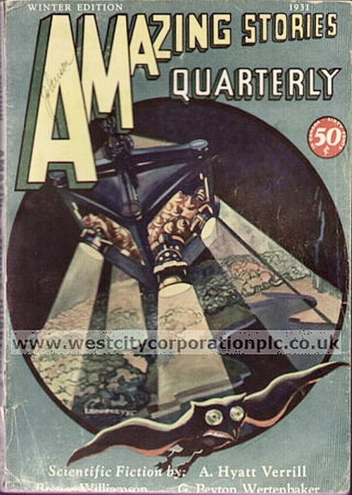 Mechanical Giant Looms Over Bat-Creature, Amazing Stories Quarterly Winter 1931