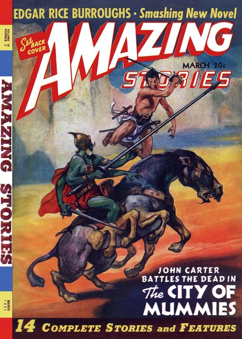 John Carter vs Green Martian, Amazing Stories March 1941 – City of Mummies
