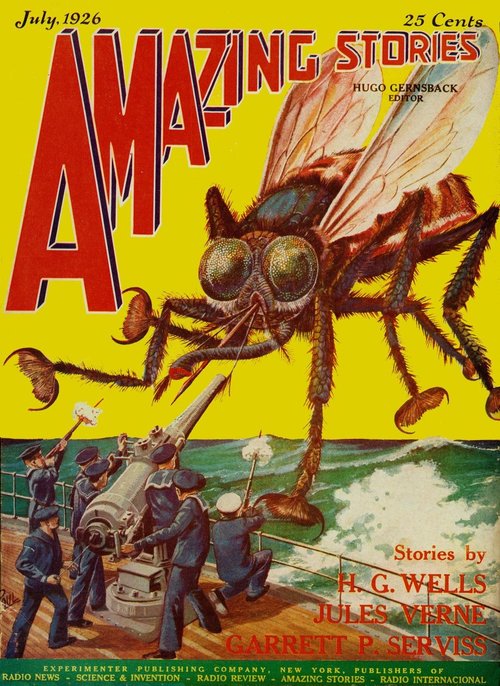 Frank R. Paul Giant Fly Attacks Navy Ship – Amazing Stories July 1926