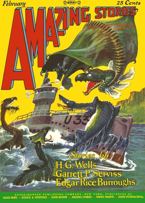 Frank R. Paul's Sea Monsters vs. U-33 Sub, Amazing Stories Feb 1927