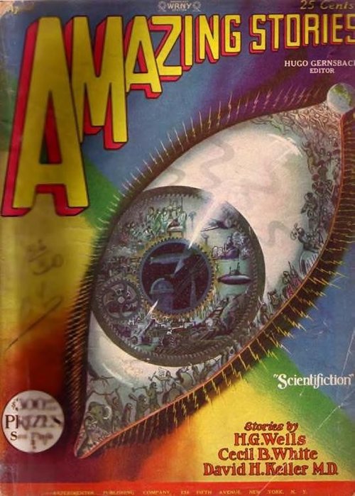 Amazing Stories April 1928 Giant Eye Cover — Frank R. Paul Scientifiction