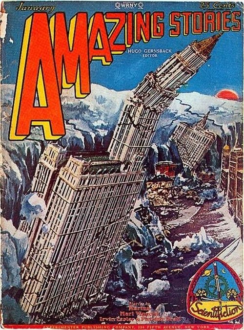 Amazing Stories Jan 1929: New York Skyscrapers Crumble in Apocalyptic Disaster