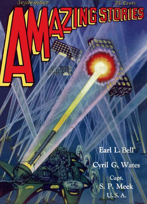 Ray Beam vs. Flying Fortresses: Amazing Stories September 1929 Cover
