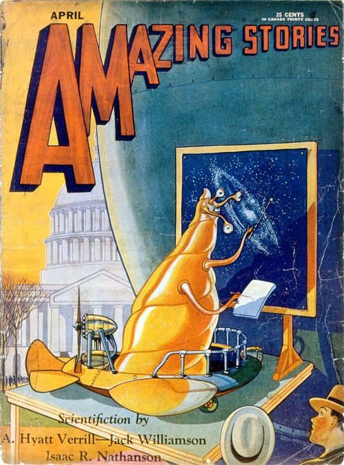 Multi-Eyed Alien Astronomer Studies Galaxy, Amazing Stories April 1930
