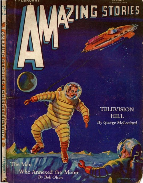 Tethered Astronaut & Rocket Ship, Amazing Stories February 1931