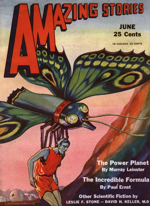 Giant Alien Butterfly Attacks Man – Amazing Stories June 1931 Leo Morey Cover