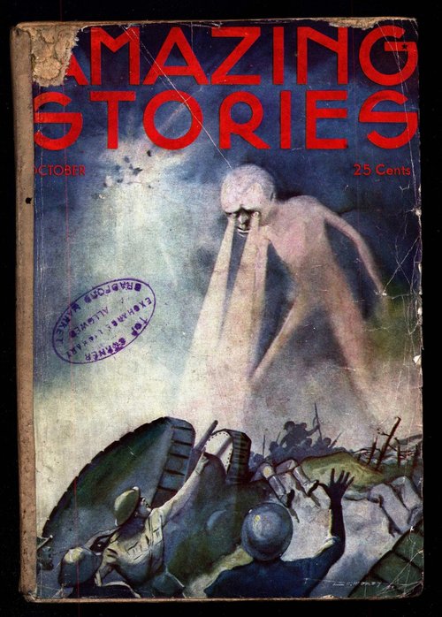 Giant Alien Being Attacks Soldiers, Amazing Stories October 1933