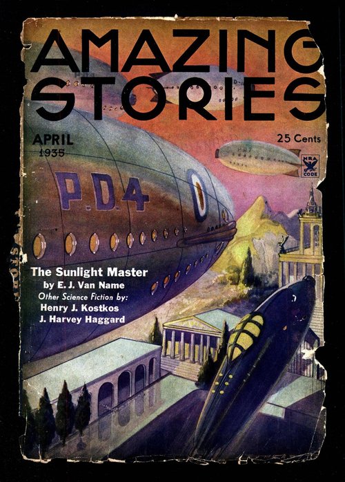 Giant Dirigibles Over Future City – Amazing Stories April 1935