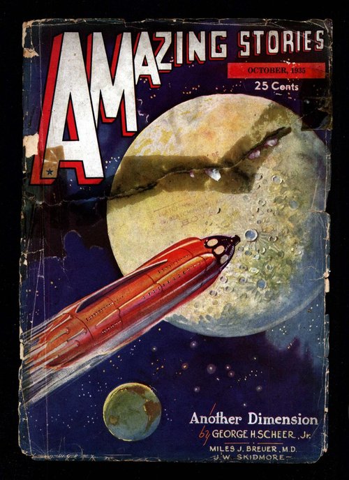 Red Rocket Past the Moon — Amazing Stories October 1935 Cover